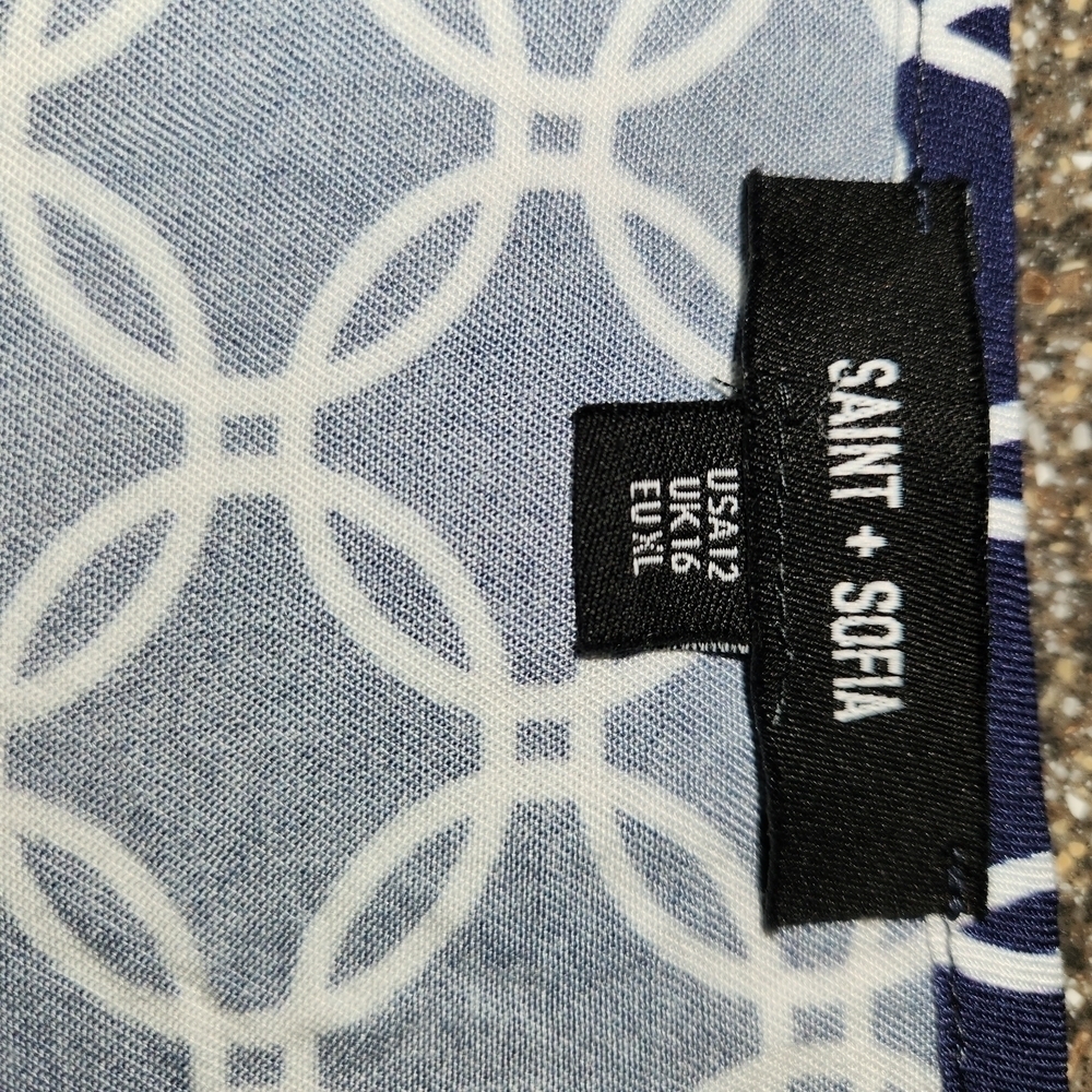 Saint & Sofia Navy & White Geometric Print Slip Dress Size 12 Adjustable Straps - Picture 5 of 7